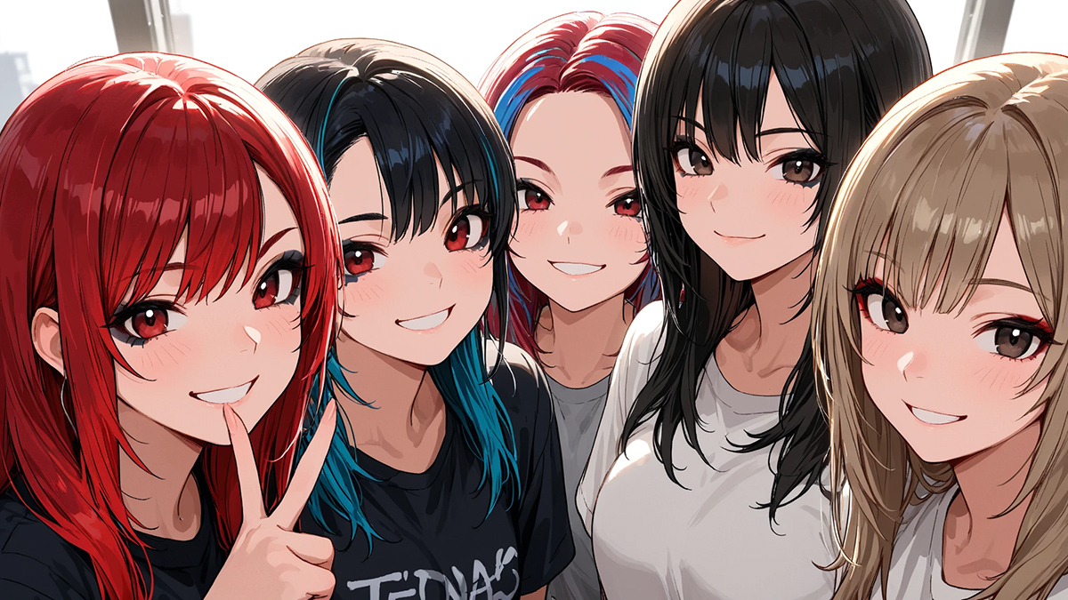 カラフルな髪色の女性たちのイラスト